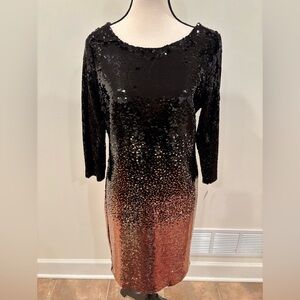 BB Dakota Black & Rose Gold Sequin 3/4 Sleeve Mini Dress, Women’s Medium